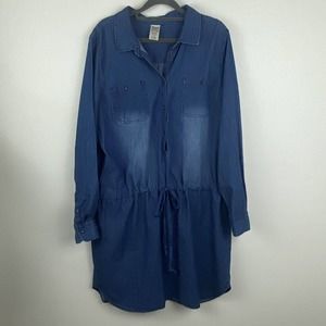 Faded Glory woman Dress size XL color blue Denim button up the front tie around